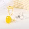 Anillo de Plata Esterlina S925 Soporte Vacío para Hombres y Mujeres Ovalado Chapado en Oro Incrustado con Cera de Abejas Jade Ámbar Soporte para Anillo de Jade