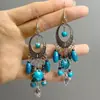 Pendientes Bohemios Largos con Borla de Cuentas Geométricas Estilo Retro Étnico Moda Pendientes con Patrón Dulce para Mujer