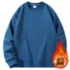 Suéter Masculino Gola Redonda Outono e Inverno Forrado com Fleece Engrossado Quente Cor Sólida Manga Longa Camisa Tendência Casual Versátil Top Masculino Camisa Base