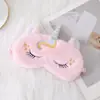 Máscara de Olho de Pelúcia Bordada com Pelo de Coelho Fofo Transfronteiriça, Máscara de Olho Bloqueadora de Luz para Dormir com Orelhas de Unicórnio, Em Estoque