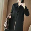 26 Nuevo Estilo Abrigo de Lana Doble Cara de Lana Pura para Mujer, Estilo Largo Otoño e Invierno con Cuello Peter Pan, Sencillo Abrigo de Cachemira Color Sólido