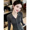 Cárdigan de punto de manga larga a la moda con cuello tipo polo estilo coreano para mujer, nueva colección otoño/invierno 2026, top entallador con botones
