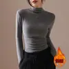 Camiseta de Manga Larga Gruesa Cálida con Pliegues y Cuello Medio Alto para Mujer, Camiseta Básica Versátil de Manga Larga Ajustada, Venta al por Mayor Transfronteriza Otoño e Invierno