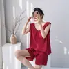 Pijama de Algodão e Seda para Mulheres, Novo Estilo de Verão Conjunto de Regata e Shorts, Estilo Fino para Primavera e Outono, Caimento Solto, Pode Ser Usado Fora de Casa, Roupa de Casa de Alta Qualidade