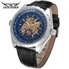 Jaragar Reloj mecánico automático para hombre de negocios casual europeo y americano, azul, cristal, hueco, esfera grande