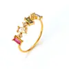 Anillo Geométrico Vintage Colorido de Circonita para Mujer, Venta Caliente Transfronteriza, Oro de 18 Quilates, No se Desvanece, Joyería de Acero de Titanio de Gama Alta de Nicho