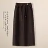Falda recta con cintura elástica con cordón para mujer, falda forrada de vellón para otoño e invierno 2024 nueva, cintura alta, forma A, falda vertical para cadera