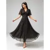 Comercio Exterior Ropa de Mujer 2026 Primavera/Otoño Nuevo Vestido Largo de Manga Corta de Lunares Cardigan Ceñido a la Cintura Vestido de Cuello en V