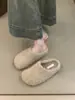 Pantuflas peludas para mujer para usar en exteriores, nuevo modelo otoño e invierno 2026, pantuflas de algodón cálido color rojo vintage de punta cerrada tipo hada para mujer