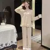 Novos Pijamas de Outono 6535 Jacquard de Algodão Manga Longa Solto Tamanho Plus Size Pode Vestir 220 Jin Roupas de Casa Conjunto de Duas Peças