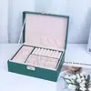 Caja de Joyería de Cuero de Doble Capa, Anillos, Pendientes, Pendientes, Collares, Caja de Almacenamiento de Joyería, Caja de Almacenamiento de Accesorios para el Cabello de Gran Capacidad