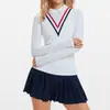 Camisa Polo Esportiva de Manga Longa com Gola Lapela para Golfe, Estilo Novo, Transpirável, Saia para Fitness e Tênis, Roupa para Yoga, Traje Fitness