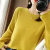 Camisa básica feminina de algodão puro tricotado, gola redonda com borda enrolada, manga longa, corte solto, top interno versátil para mulheres, Primavera 2026