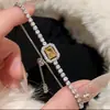 Pulsera de Zirconia Geométrica Dulce Estilo Coreano, Sensación de Lujo Ligero y Gama Alta, Joyería de Diseño de Nicho Moda y Exquisita para Mujeres