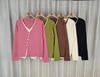 Chaqueta Cardigan de Punto con Cuello en V en el Hombro Derecho para Mujer Principios de Otoño Delgado Pequeño Falso Dos Piezas Asimétrico Manga Larga Corta Superior
