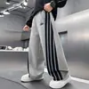 Calça de Moletom Masculina de Verão Fina de Perna Larga Solta Listrada Casual Longa para Crianças Médias e Grandes Tendência Cool Moda Calças Roupas de Verão