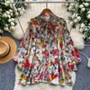 Camisa Estilo Dulce Francés con Estampado Floral para Mujer, Otoño 2026, Cárdigan Holgado Retro Maduro, Top para el Trabajo