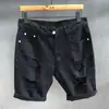 2023 Nova Versão de Hong Kong Tendência de Rua Shorts Jeans Brancos Rasgados Masculino Casual Tendência Verão Arranhados Mendigo Cinco Pontos