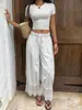 Ropa francesa para mujer de Europa y América, superventas transfronteriza de Amazon: pantalones largos holgados de encaje texturizado vintage casual con retazos