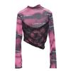 Moda Encaje de Especias Costuras Gradiente Sexy Manga Larga Top Delgado Irregular Corto Protector Solar Camiseta Base