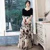 Vestido de Noche Negro Nuevo Vestido Casual Estampado Retro para Mujer Vestido Elegante para Banquetes Estilo Largo
