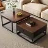 Mesa de Centro Cuadrada para Uso Doméstico Apartamento Pequeño con Cajón Mesa de Té 2026 Nuevo Estilo Retro Extensible Móvil Almacenamiento Mesa de Té