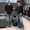 Suéter de Punto Grueso de Invierno Falso de Dos Piezas, Sudadera Casual Holgada de Color Sólido de Moda para Hombre, Cálida
