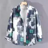 Camisa retro japonesa de trabajo con estampado de letras graffiti para hombre, manga larga, nueva tendencia de primavera y otoño, holgada, casual