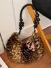 Otoño Invierno Nuevo Retro Lunares Felpa Bolso Bajo el Brazo Bolso de Mano Hombro con Cuentas de Madera Bolso de Piel Atmosférico para Mujer