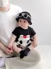 Macacão de bebê estilo verão fino estampa pinguim desenho animado macacão de manga curta roupa de engatinhar super fofo roupa de verão