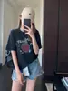 Camiseta Informal Estilo Coreano Estilo Perezoso Lavada y Desgastada Estampado de Fresas Top de Manga Corta para Mujer Verano Nuevo Estilo H061717