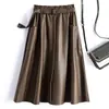 Falda de Cuero para Mujer 2026 Primavera y Otoño Falda Midi de Línea A Cintura Alta Adelgazante Falda Acampanada de Piel de Oveja Estilo Dama Elegante