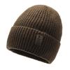 Novo Gorro de Tricô com Etiqueta de Couro Moda Coreana Outono e Inverno Masculino para Exterior à Prova de Frio com Forro de Lã Simples Atmosférico Gorro de Lã