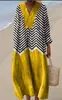 2026 Novo Estilo Estilo Resort à Beira-Mar Boêmio Estampado em 3D Decote V Solto Manga Longa Vestido Cobertura de Praia Feminina