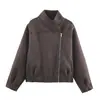 Venta al por mayor de Ropa de Mujer Transfronteriza 2025 Invierno Europeo y Americano Nueva Chaqueta Casual Versátil con Cuello Alto, Manga Larga, Cremallera, Doble Cara para Mujer