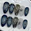 Uñas Postizas de Plata Dorada con Relieve 3D de Ola en Espiral 30 Piezas Manicura de Moda Europea y Americana