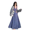 Con BordadoNuevo Vestido de Tirante Halter para Mujer Otoño/Invierno Cuadros Interior Falda Larga Conjunto de Atuendo de Alta Gama