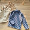 Camisa Térmica de Algodão Infantil para Outono e Inverno, Camiseta Listrada Infantil Estilo Coreano, Gola Meio-Alta Estilosa, Roupa Íntima Unissex