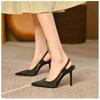 Zapatos de tacón alto de mujer tacón de aguja 2023 primavera nuevos zapatos puntiagudos de tela tira trasera con cabeza cubierta de falda sandalias de mujer al por mayor