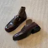 Mocasines Retro Slip-On para Mujer, Zapatos Planos de Tacón Grueso, Zapatos de Cuero Estilo Británico, Mocasines