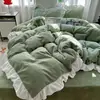 Estilo Princesa Francesa Conjunto de Quatro Peças Grande Renda Leite Fleece Estilo Coreano Inverno Espessado Esculpido Bebê Fleece Cor Sólida Capa de Edredom 4