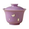 Taza de Té Gaiwan Sancai Morado Clavo y Mariposa Individual Juego de Té Chino Kung Fu Cerámico de Alta Gama Tazón de Té de Tres Piezas con Tapa