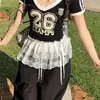Falda Blanca de Encaje con Dobladillo de Atar, Falda de Capas, Falda Corta de Atar, Media Falda de Malla