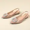 Sandalias de Moda Socialité Estilo Francés con Hebilla Cuadrada de Pedrería y Punta Fina para Mujer, Nuevo Modelo de Verano, Zapatos Planos Elegantes sin Espalda, Talla Grande