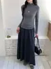 Suéter de punto fino 100% lana lavable a máquina para mujer, cuello semi-alto, diseño calado, capa base de lana Merino ultrafina para mujer