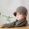 Conjunto de Gorro y Bufanda de Lana Otoño e Invierno para Adultos Mayores Elegante y Versátil Forro Polar Cálido Terciopelo de Ardilla Gorro de Punto para Mujer