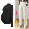 Ropa de moda para mujeres embarazadas primavera otoño invierno conjunto de dos piezas pantalones abdominales ajustables para mujeres embarazadas color sólido terciopelo cálido camisa base traje
