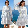 Vestido de Mujer de la Marca Z, Ropa de Mujer con Estampado Único, Cuello Alto, Cinturón de Corbata, Efecto Adelgazante, Falda de Paraguas, Vestido Exquisito para Principios de Verano