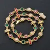 Hip-Hop Europeo y Americano Transfronterizo Joyería de Cadena de Piedras Preciosas de Colores Lujo Ligero Joyería de Nicho Zirconia Completa para Hombre Collar Venta al por Mayor