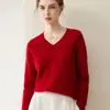 Suéter 100% caxemira para mulheres, gola V, corte solto, blusa base modeladora, novo modelo outono e inverno 2026, suéter quente de pronto a vestir premium